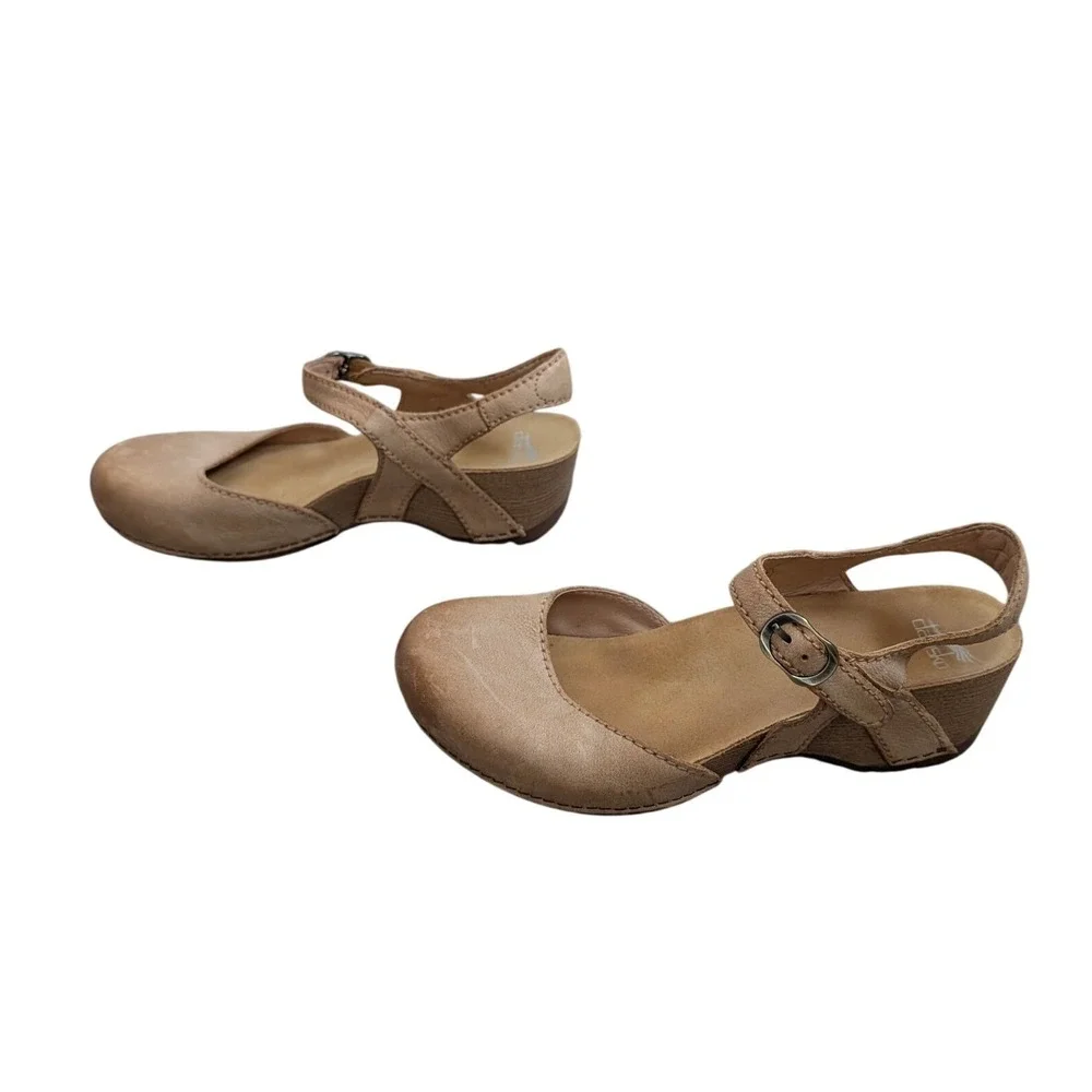 Dansko Tiffani Tan Milled Burnished Mary Jane Sandals Size 39 Ankle Strap